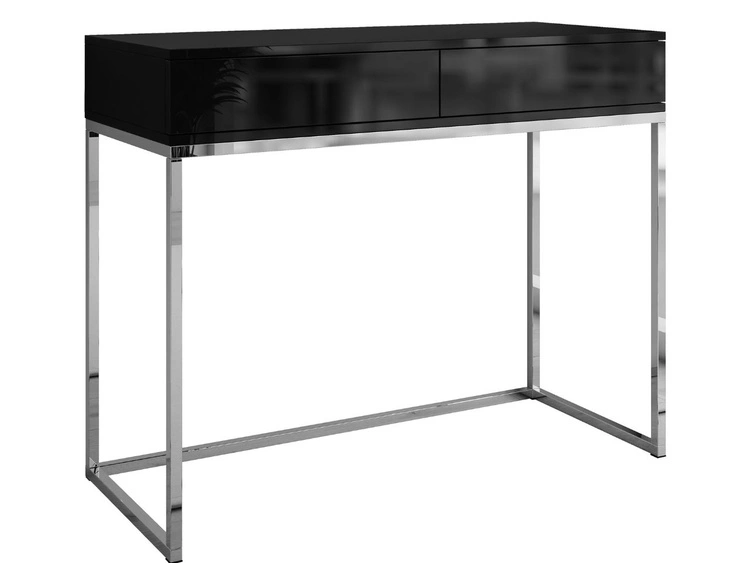 Konsola z szufladami i srebrnym stelażem w stylu glamour Brisa czarny połysk
