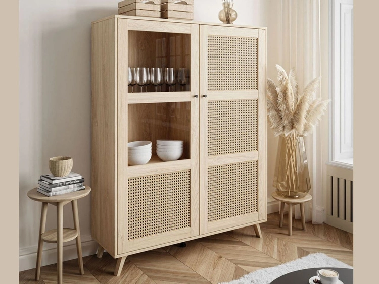 Witryna stojąca przeszklona w stylu boho Bellance dąb puccini