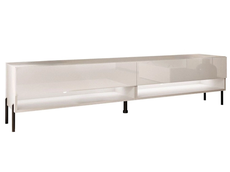 Szafka RTV do salonu 180 cm z czarnymi metalowymi nóżkami i oświetleniem LED Aurelie Kaszmir połysk