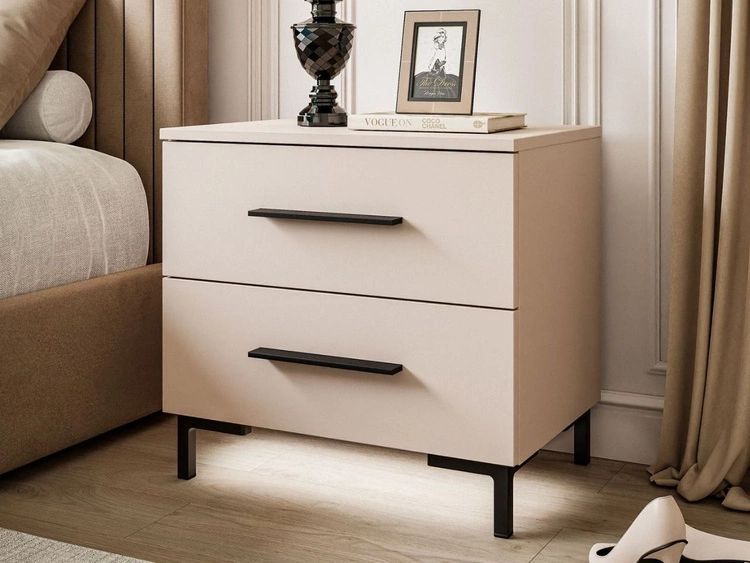 Stolik nocny z dwoma szufladami na czarnych nóżkach Nuveo Kaszmir