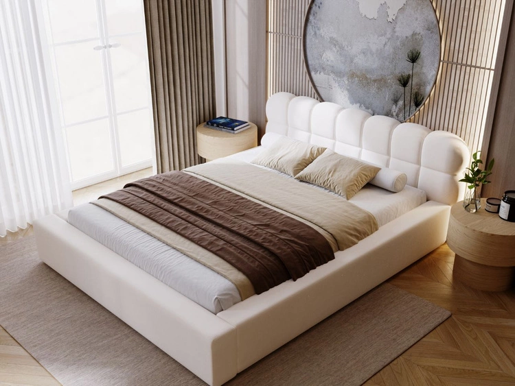 Łóżko tapicerowane z pojemnikiem i stelażem 180x200 Plaza Kremowe