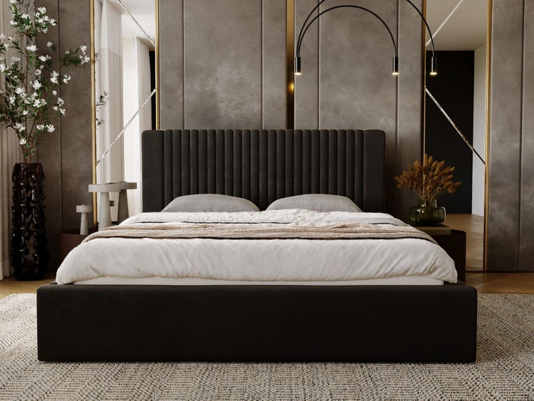 Łóżko tapicerowane z pojemnikiem i stelażem 180x200 Malmo Brązowy