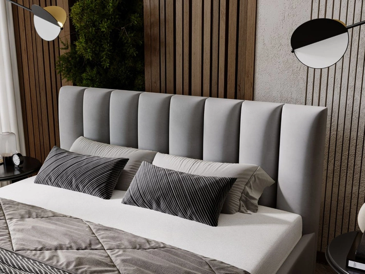 Łóżko tapicerowane z pojemnikiem i stelażem 140x200 Neos Szare