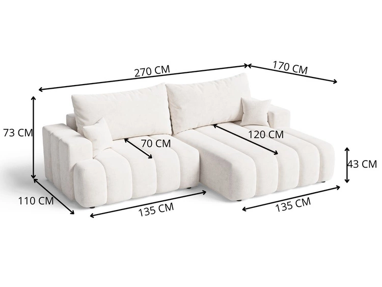 Narożnik L Prawy z funkcją spania i pojemnikiem Caleo Szary