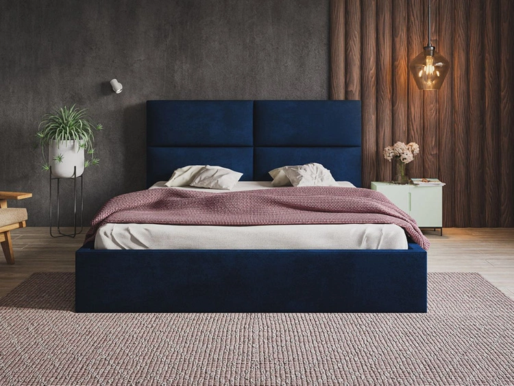 Łóżko tapicerowane z pojemnikiem i stelażem 160x200 Marad granatowe