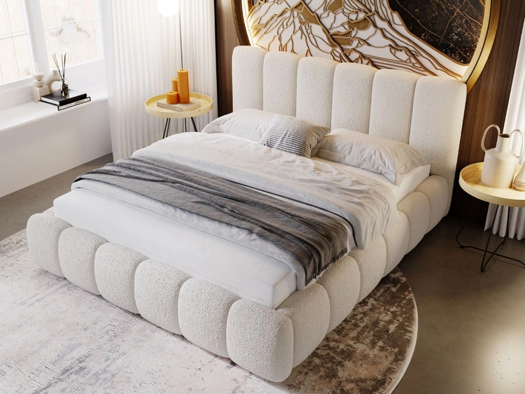 Łóżko tapicerowane z pojemnikiem i stelażem 160x200 Cloud beżowe