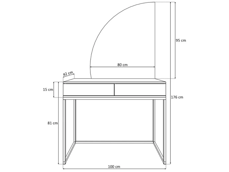 Toaletka kosmetyczna lewostronna z szufladami i oświetleniem LED na srebrnych nogach Clarette Biały połysk