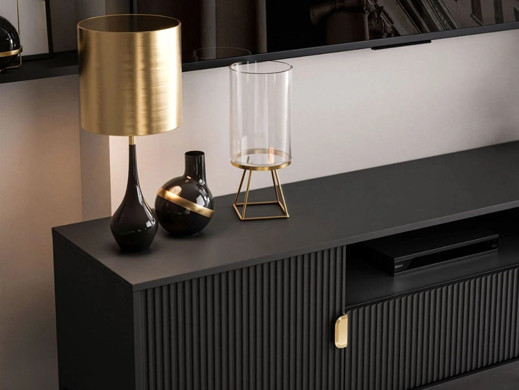 Szafka RTV szeroka dwudrzwiowa z szufladą Orlean czarny mat