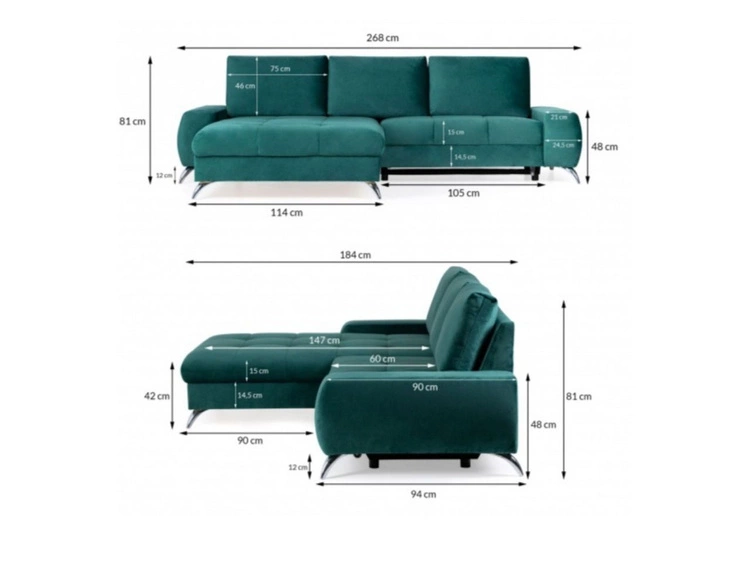 Narożnik L Prawy z funkcją spania i pojemnikiem Tonny Jasny brązowy