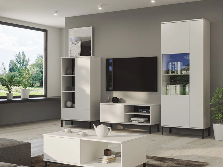 Regał z szufladą i drzwiczkami Soroko Biały