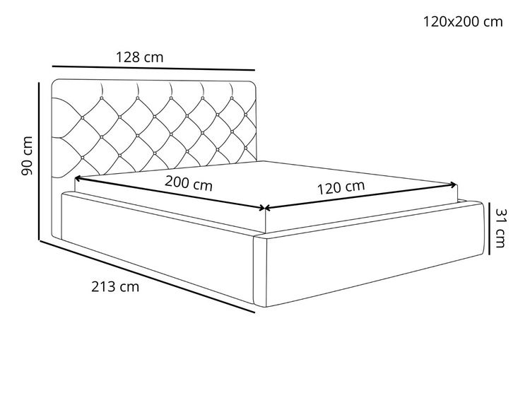 Łóżko tapicerowane z pojemnikiem i stelażem 120x200 Selva Czarny