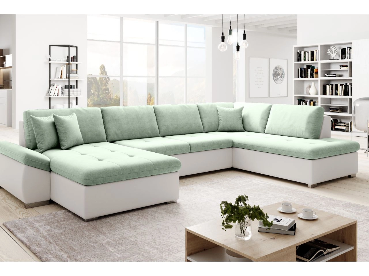 Narożnik U prawy z funkcją spania Moni U Jasny zielony