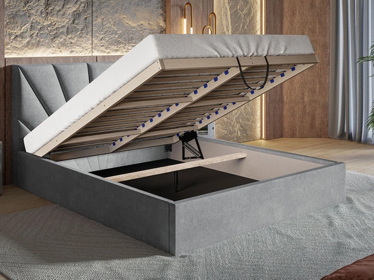 Łóżko tapicerowane z pojemnikiem i stelażem 160x200 Orlo ciemnoszare