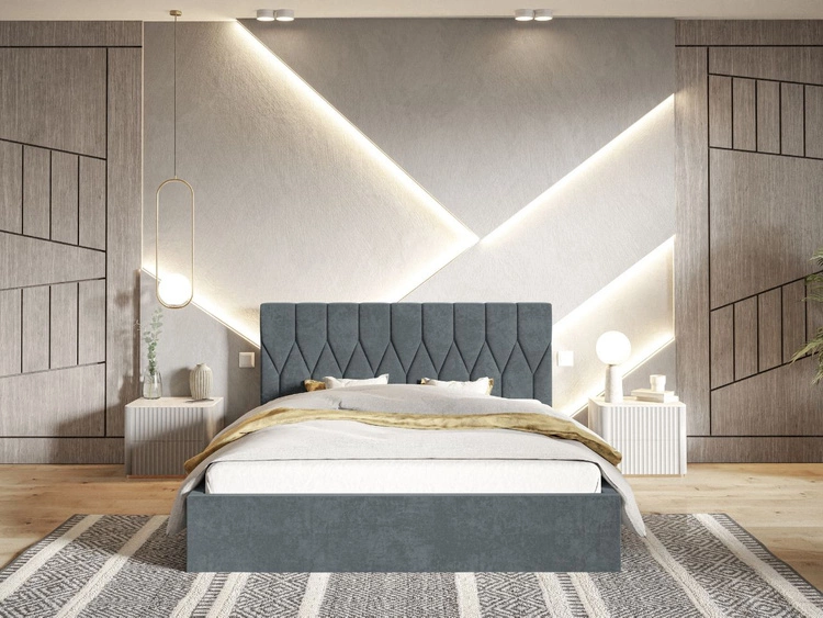 Łóżko tapicerowane z pojemnikiem i stelażem 140x200 Gaja Ciemnoszare