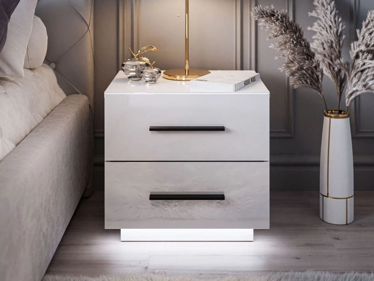 Stolik nocny z dwoma szufladami Nuveo Lux Biały Połysk