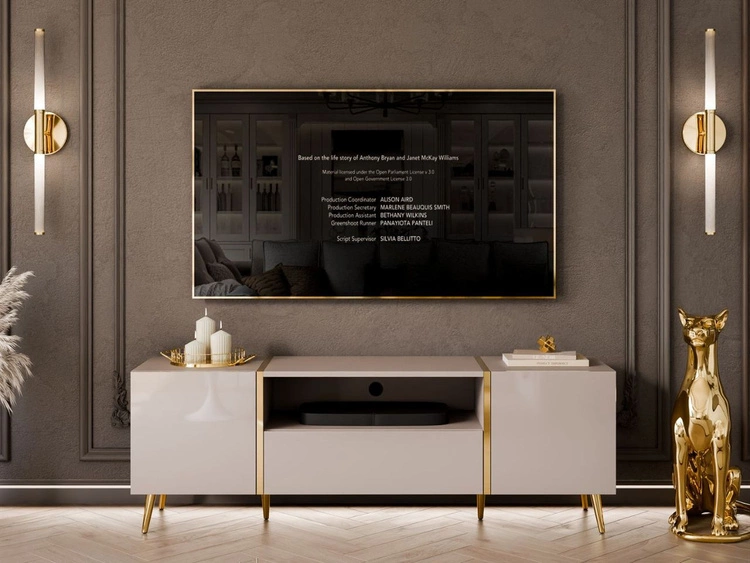 Zestaw mebli do salonu w stylu glamour na złotych nóżkach Lunelie Kaszmir