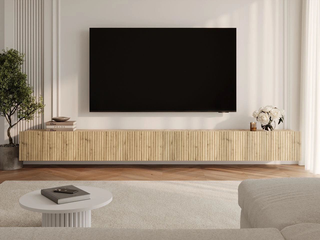 Zestaw szafek pod telewizor z drzwiczkami 300 cm Kioto Dąb Artisan