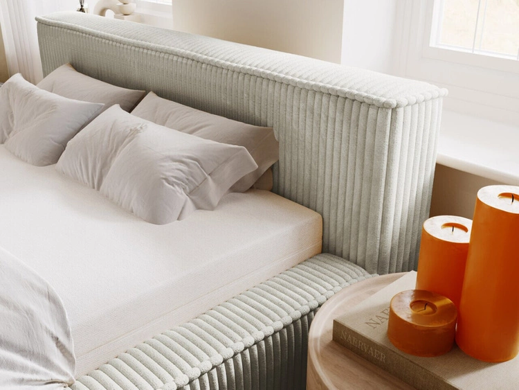 Łóżko tapicerowane z pojemnikiem i stelażem 160x200 Lago Jasnoszare