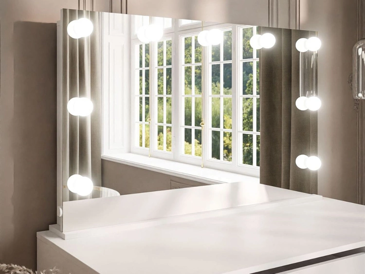 Toaletka z lustrem, szufladami i oświetleniem LED Melo Elite biały połysk