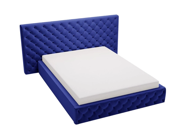 Łóżko tapicerowane z pojemnikiem i stelażem 160x200 cm Madera Niebieskie