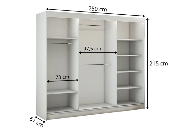 Szafa przesuwna z lustrem 250 cm z oświetleniem LED Portel Biała