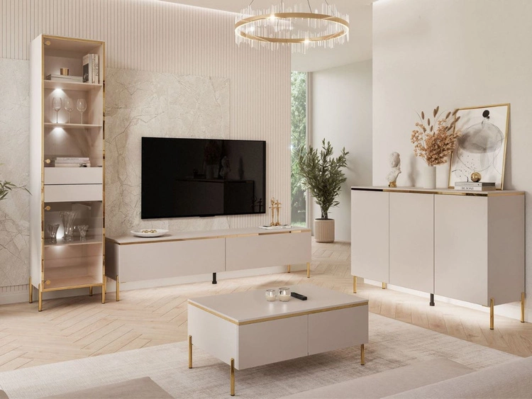 Zestaw mebli do salonu w stylu glamour na złotych nóżach Evare Kaszmir
