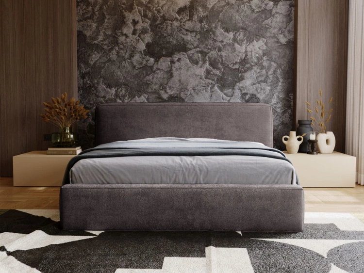Łóżko tapicerowane z pojemnikiem i stelażem 140x200 cm Monza Ciemnoszare
