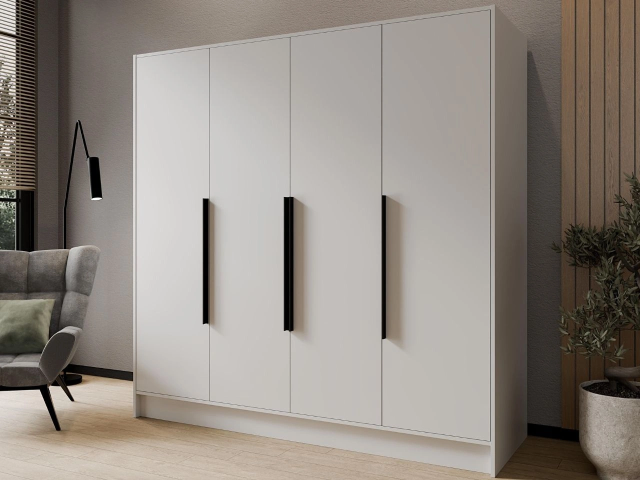 Szafa otwierana 200 cm Perugia Biała z czarnymi uchwytami