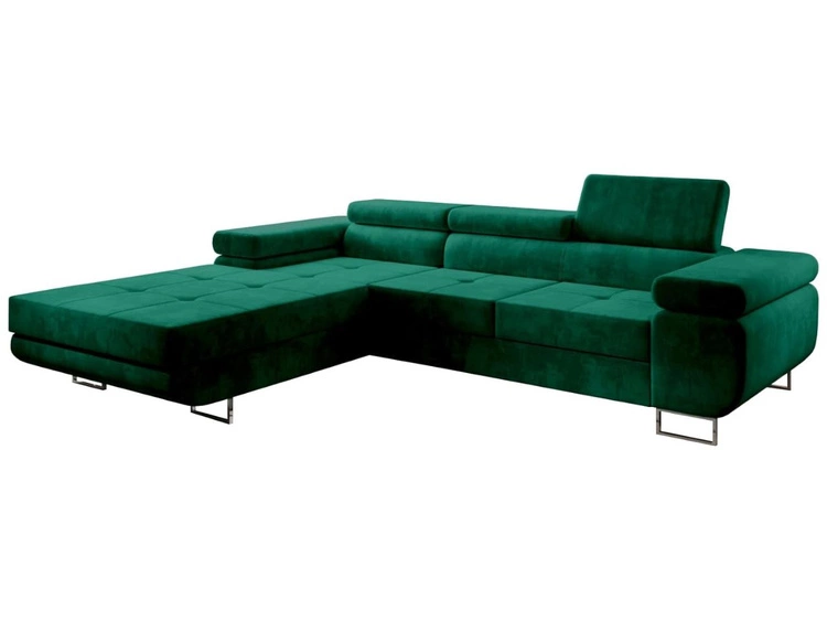 Narożnik L lewy z funkcją spania i pojemnikiem Solam Zielony