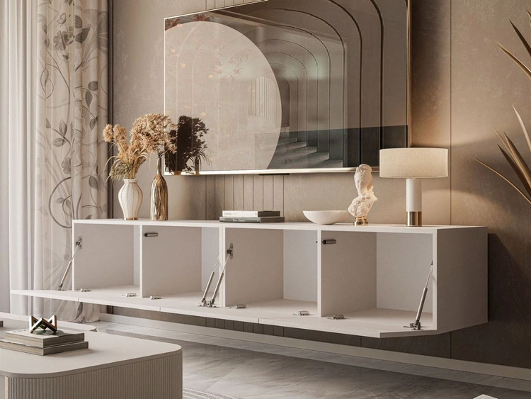 Wisząca szafka RTV pod telewizor z drzwiczkami i oświetlewniem LED 200 cm Nodoo Kaszmir