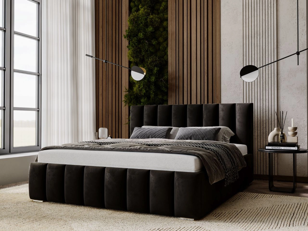 Łóżko tapicerowane z pojemnikiem i stelażem 180x200 Neos Czarne