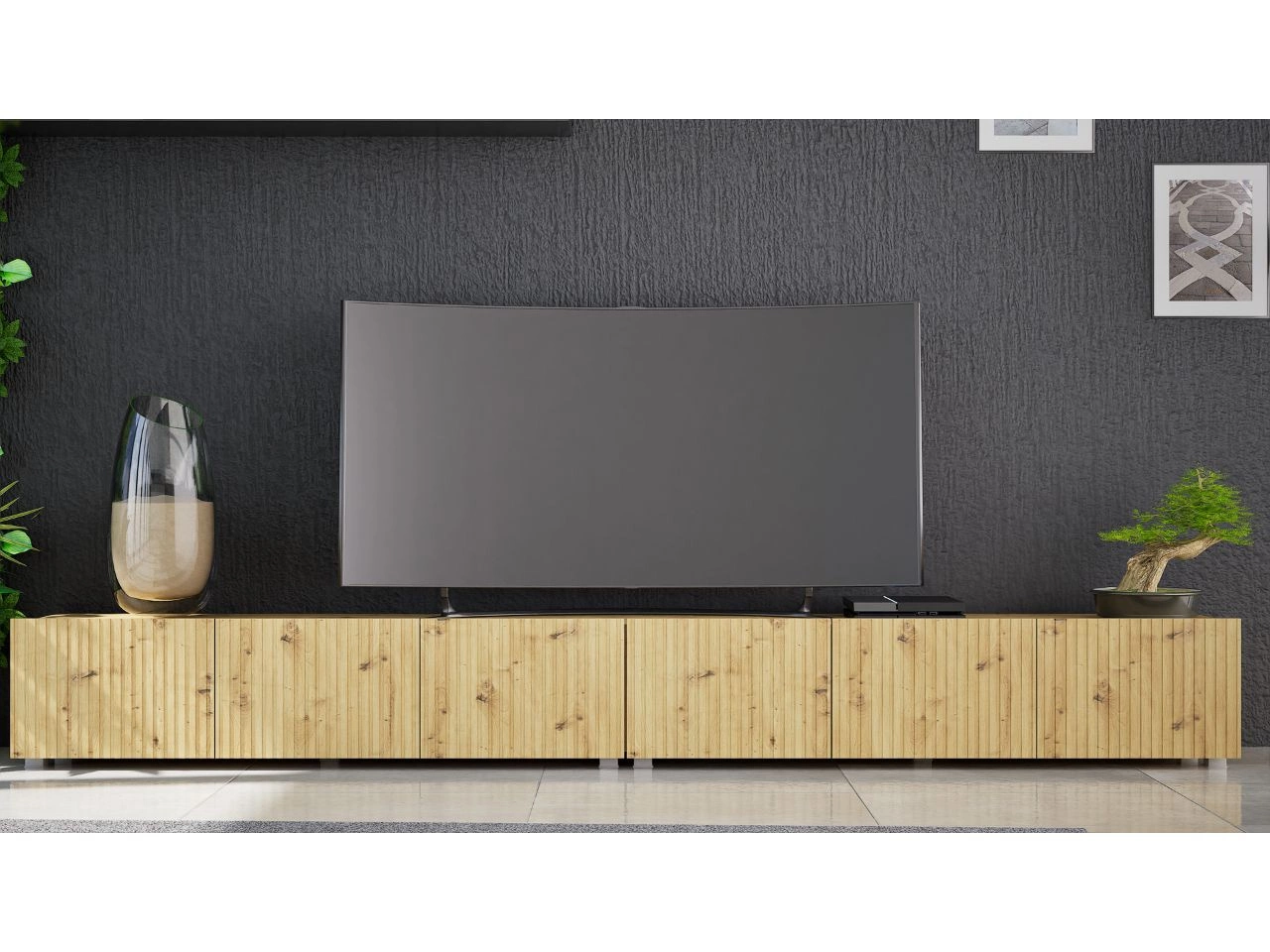 Zestaw szafek pod telewizor z drzwiczkami 300 cm Kioto Dąb Artisan