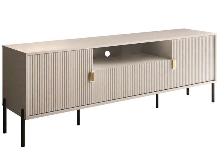 Szafka RTV szeroka dwudrzwiowa na czarnych nogach z szufladą Orlean kaszmir mat