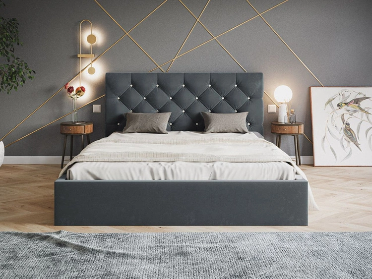 Łóżko tapicerowane z pojemnikiem i stelażem 180x200 Selva Ciemny szary