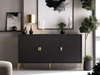 Komoda trzydrzwiowa szeroka, ze złotymi uchwytami i nogami Orlean czarny mat