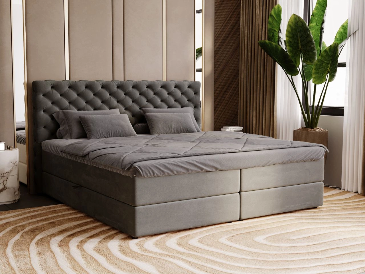 Łóżko kontynentalne z pojemnikiem na pościel  200x200 Bergamo ciemnoszare