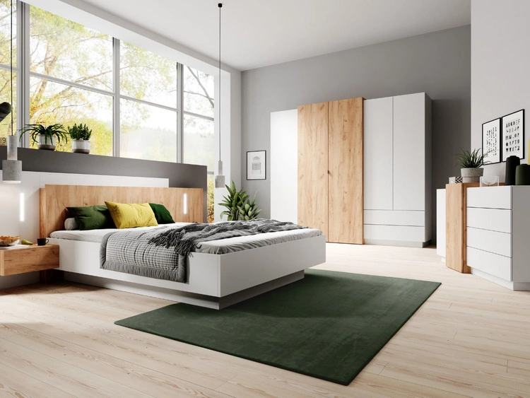 Komoda z drzwiami i szufladami Morten Biała, Dąb Craft Złoty