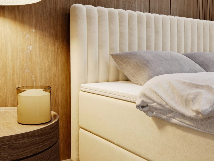 Łóżko kontynentalne z pojemnikiem na pościel 160x200 Marbella beżowe