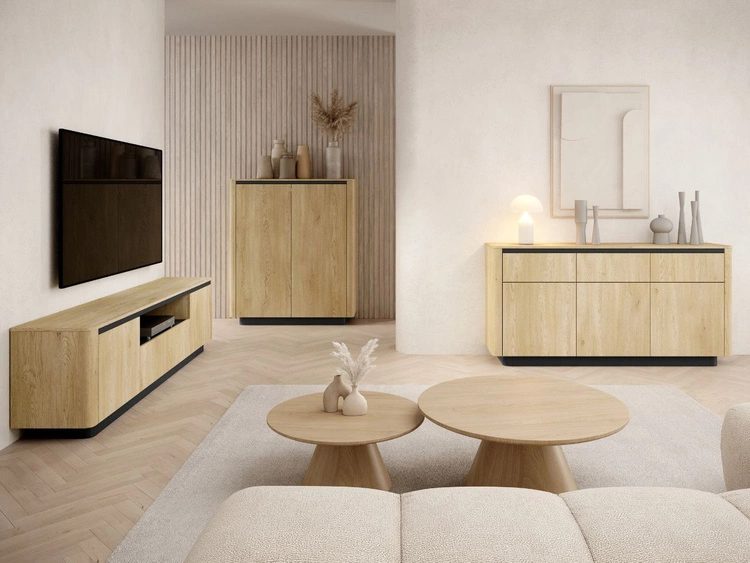 Szafka RTV pod telewizor z trzema drzwiczkami Fascino Dąb Cremona, Czarny