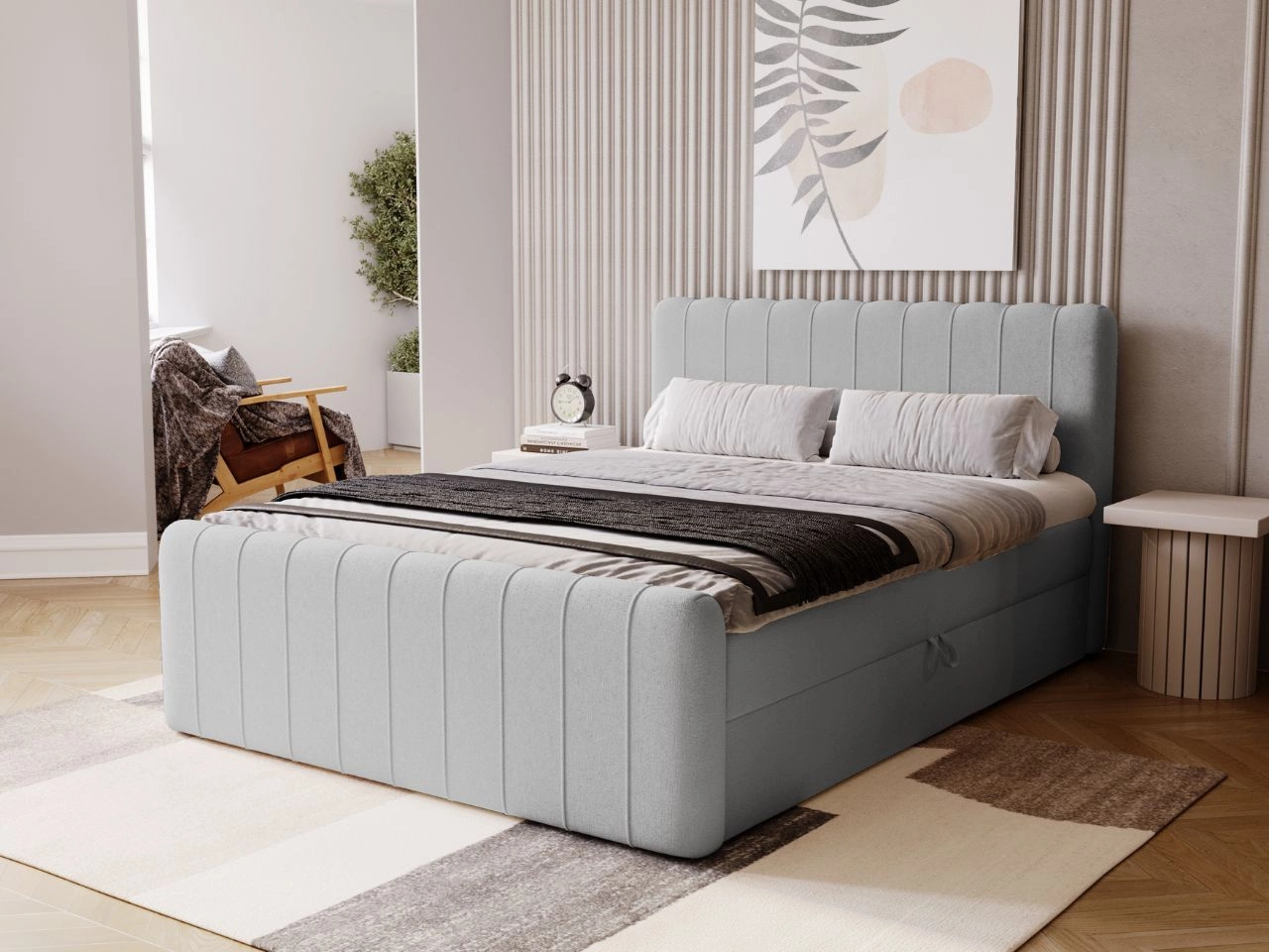 Łóżko kontynentalne z pojemnikiem na pościel 160x200 Osteno Szare