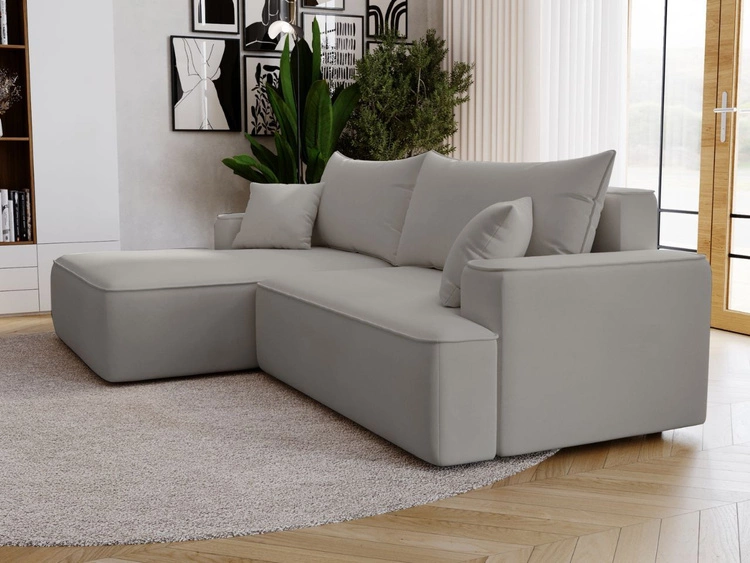 Narożnik L Lewy z funkcją spania i pojemnikiem California Jasnoszary