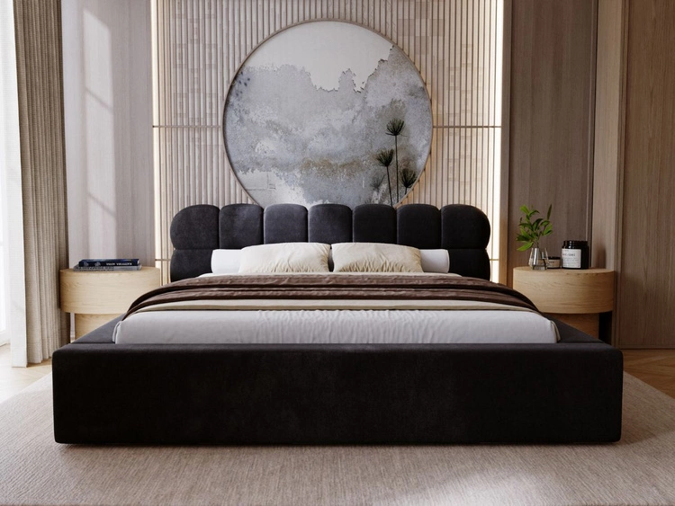 Łóżko tapicerowane z pojemnikiem i stelażem 120x200 Plaza Czarne