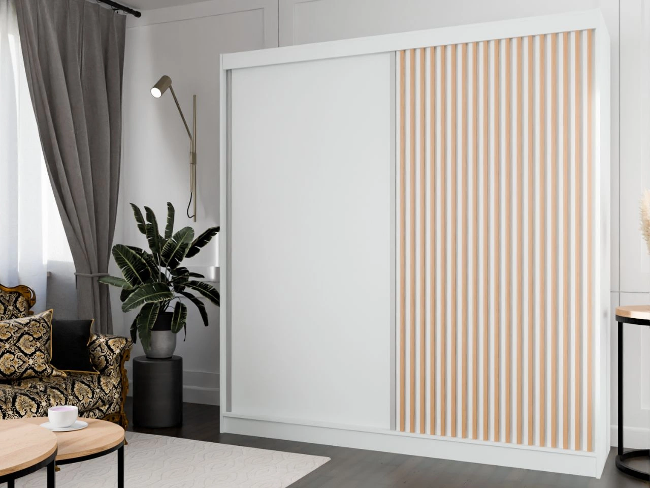 Szafa przesuwna z lamelami 200 cm Loreto Biała