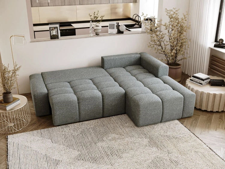 Narożnik L prawy z funkcją spania i pojemnikiem Lana Szary