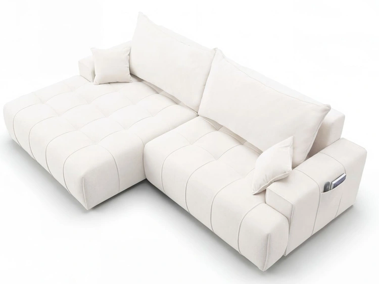 Narożnik L z funkcją spania i pojemnikiem Tulio lewy kremowy