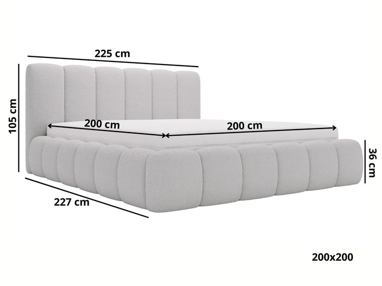 Łóżko tapicerowane bez pojemnika ze stelażem 200x200 Cloud w tkaninie bouclé Czarne