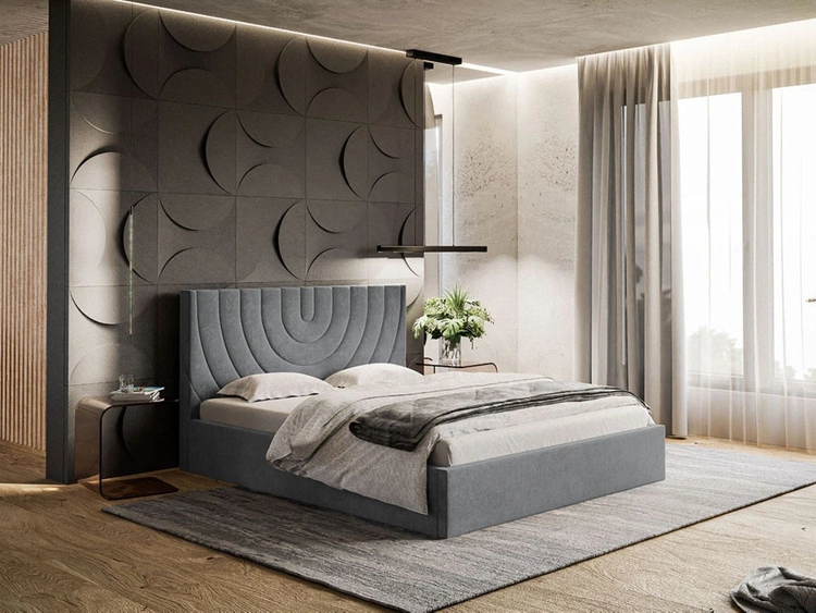 Łóżko tapicerowane z pojemnikiem i stelażem 160x200 Corti Szary