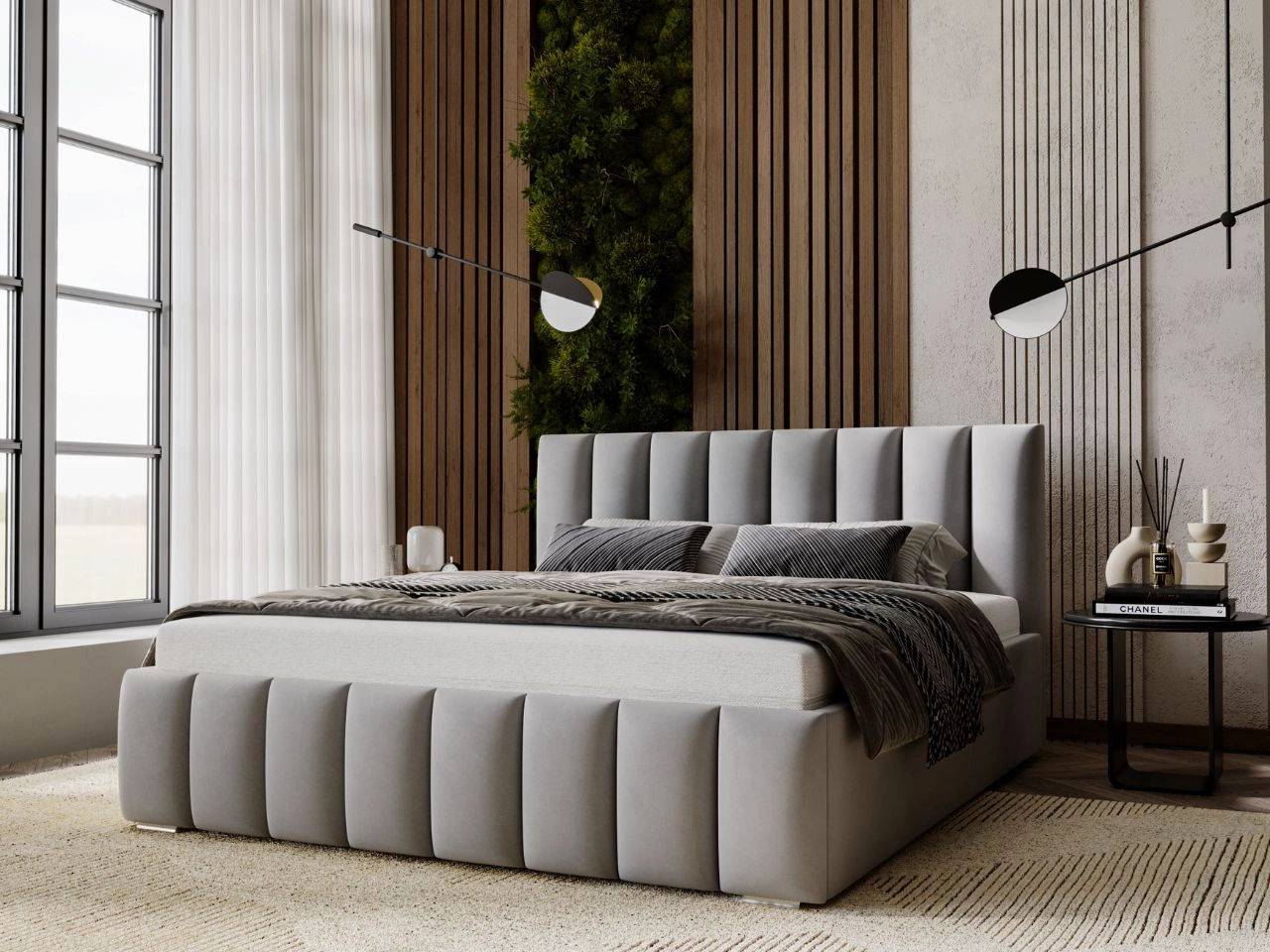 Łóżko tapicerowane z pojemnikiem i stelażem 120x200 Neos Szare