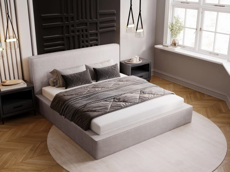 Łóżko tapicerowane z pojemnikiem i stelażem 160x200 Monaco Jasnoszare