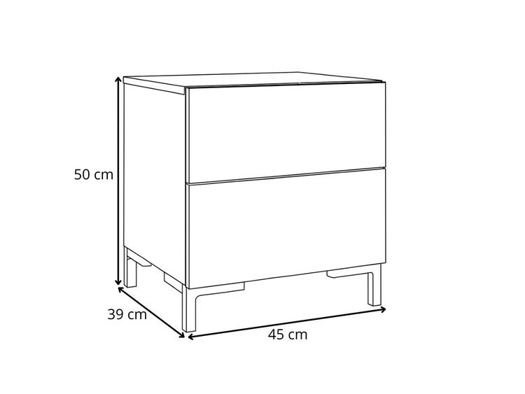 Stolik nocny z dwoma szufladami na czarnych nogach Nuveo Lux Biały Połysk